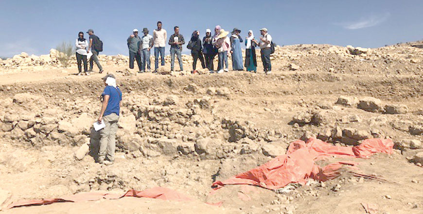 Experts are seen during a visit to the Kharaysin site in Zarqa recently (Photo courtesy of Spanish embassy)