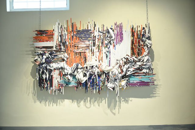 Artwork from the ‘Recycle Art Festival, Artists For Urban Change’ exhibition on display at The Hangar through February 11  (Photo courtesy of the The Hangar)