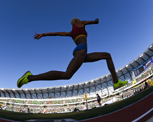 Venezuela’s Yulimar Rojas competes in the women’s triple jump final during the World Athletics Championships at Hayward Field in Eugene, Oregon on Monday (AFP photo by Andrej Isakovic)
