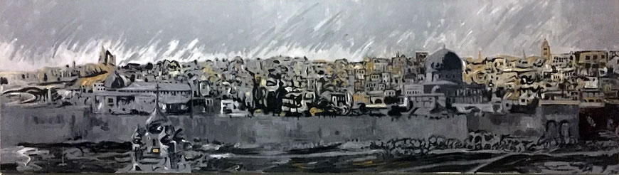 Panorama of the Old City, acrylic (Photo courtesy of Ihsan Bandak)