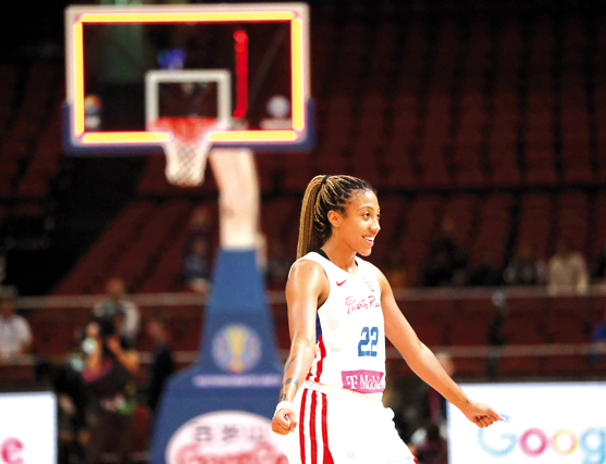 Puerto Rico’s Arella Guirantes reacts against South Korea at the Women’s Basketball World Cup, Group A, in Sydney on Tuesday (AFP photo by Jeremy Ng)