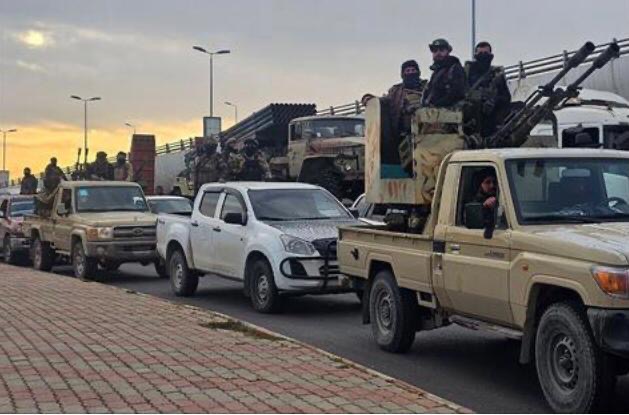 This handout picture released by the official Syrian Arab News Agency (SANA) shows members of the Syrian security forces entering the Mediterranean city of Tartous to reinforce government troops in clashes with militants loyal to deposed ruler Bashar Al Assad, on March 7, 2025 (AFP photo)