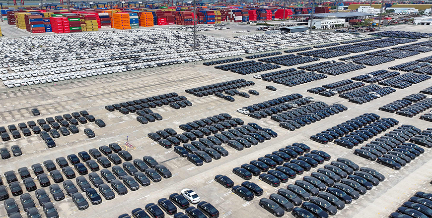 Chinese made cars, including Volvo and other brands, are seen at the port in Nanjing, in China’s eastern Jiangsu province on April 16, 2025, as they wait to be loaded onto ships for export (AFP photo)