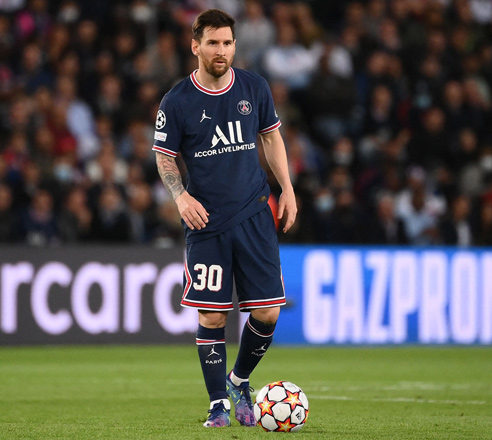 Paris Saint-Germain’s Argentinian forward Lionel Messi reacts during their UEFA Champions League first round group A match with Manchester City in Paris on Tuesday (AFP photo by Franck Fife)