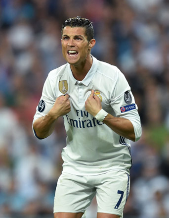 Real Madrid’s Portuguese striker Cristiano Ronaldo gestures during the UEFA Champions League quarter-final second leg football match against Bayern Munich in Madrid on Tuesday  (AFP photo by Christof Stache)
