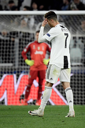 Juventus’ Portuguese forward Cristiano Ronaldo reacts during the UEFA Champions League quarter-final second leg football match against Ajax Amsterdam, in Turin, on Tuesday  (AFP photo)