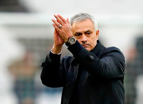 Tottenham Hotspur’s Portuguese head coach Jose Mourinho reacts at the final whistle during their English Premier League football match against West Ham United in London on Saturday  (AFP photo by Adrian Dennis)
