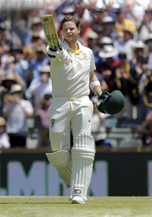 Australia’s captain Steve Smith in action during the third Ashes Test match against England in Perth on Monday (AFP photo)