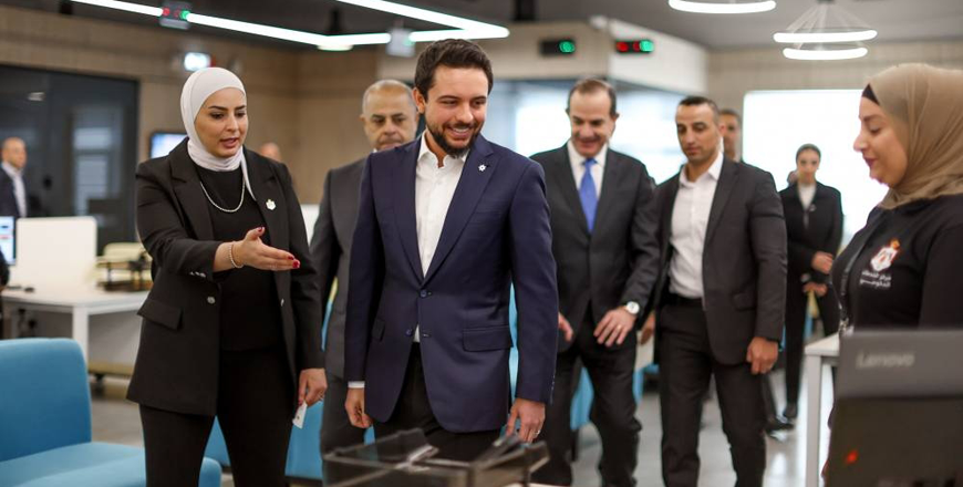 HRH Crown Prince Hussein inaugurates the Government Service Centre in Madaba, which provides 118 services from 24 government entities (Photo courtesy of Royal Court)