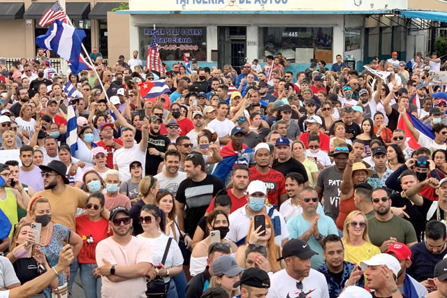 People gather to protest for a free Cuba in Miami on Sunday, amid demonstrations against the Cuban government (AFP photo)