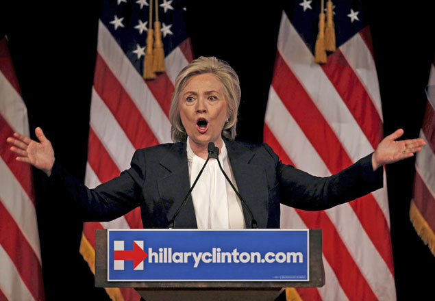 Democratic presidential candidate Hillary Clinton speaks at the New School in the Manhattan borough of New York City on Monday (Reuters photo)