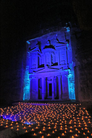 The Treasury in Petra on Sunday was lit up in orange and blue to mark World Cancer Day (Photo courtesy of PDTRA)