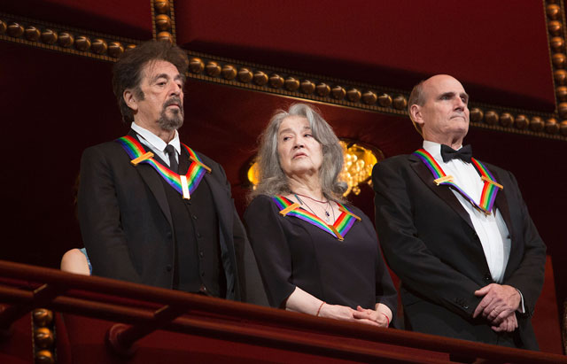 2016 Kennedy Centre Honourees, screen and stage actor Al Pacino (left), pianist Martha Agerich (centre) and musician James Taylor receive applause during the Kennedy Centre Honours at the Kennedy Centre on Sunday in Washington, DC (AFP photo by Chris Kleponis)
