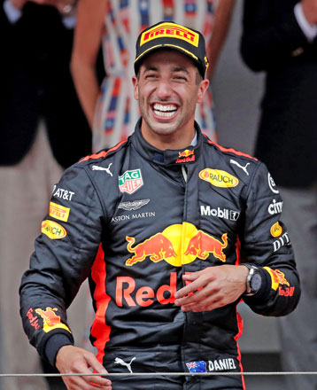 Red Bull’s Daniel Ricciardo celebrates winning the Monaco Grand Prix in Monaco on Sunday (Reuters photo by Benoit Tessier)