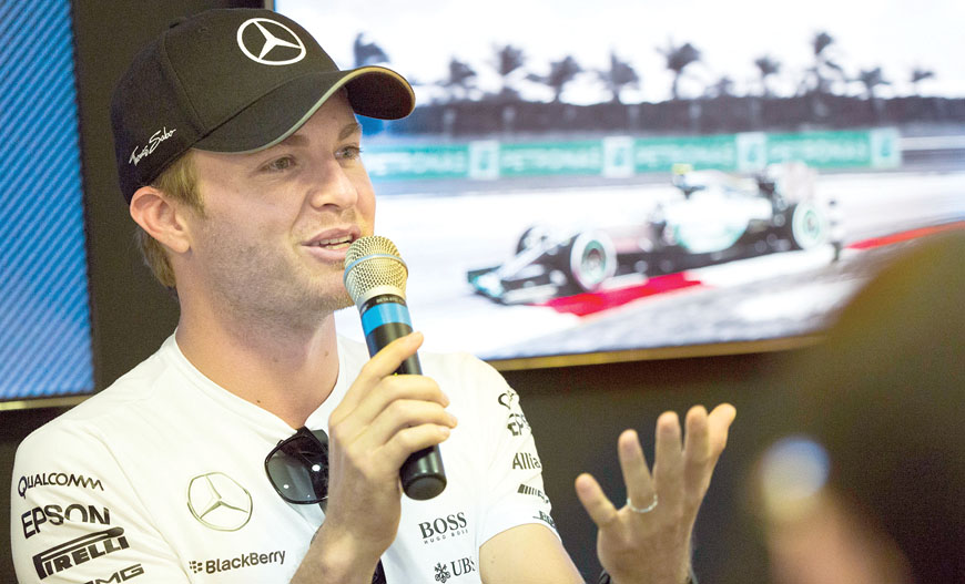Mercedes driver Nico Rosberg of Germany gestures during a news conference in his motorhome at the Monaco racetrack, in Monaco, on Wednesday (AP photo by Gero Breloer)