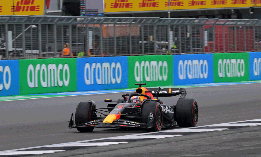 Red Bull Racing’s Dutch driver Max Verstappen drives during the qualifying session for the Formula One British Grand Prix in Silverstone, England, on Saturday (AFP photo by Andrej Isakovic)