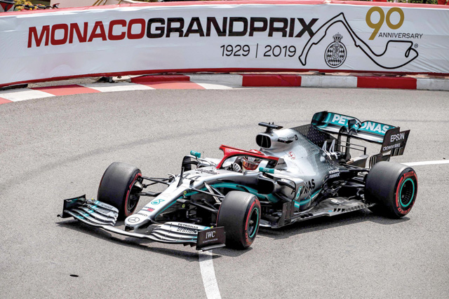 Mercedes’ British driver Lewis Hamilton drives during the third practice session at the Monaco street circuit on Saturday in Monaco, on the eve of the Monaco Formula 1 Grand Prix (AFP photo by Andrej Isakovic)