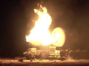 Graphic content / This grab taken from footage released by al-Masirah TV station of Yemen's Huthis shows fire and destruction at the site of US strikes on the Ras Issa fuel port in western Yemen on April 18, 2025 (AFP photo)