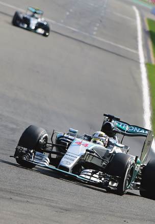 Mercedes AMG Petronas F1 Team’s British driver Lewis Hamilton (right) drives ahead of teammate German driver Nico Rosberg at the Spa-Francorchamps circuit in Spa on Sunday, during the Belgian Formula One Grand Prix (AFP photo by Emmanuel Dunand)