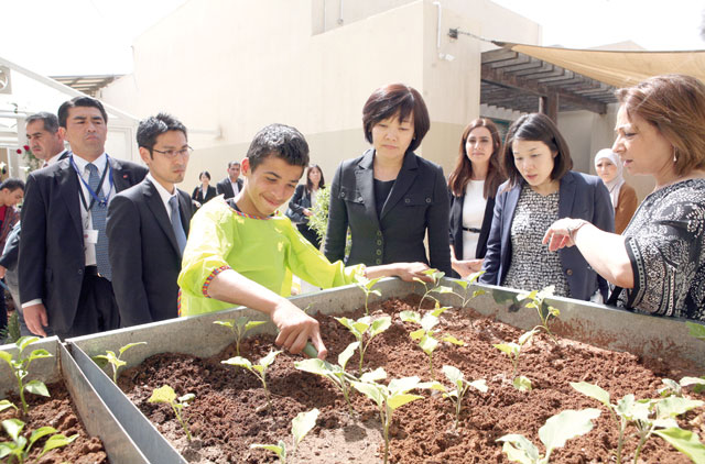 First Lady of Japan Akie Abe visits the Zaatari refugee camp and the Queen Rania Family and Child Centre on Tuesday (Petra photo)
