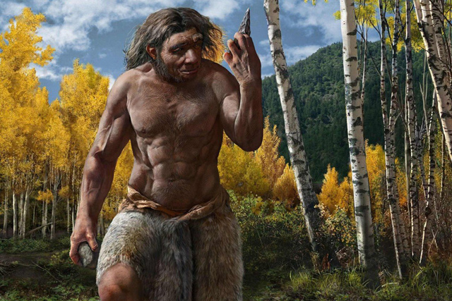 Reconstruction of ‘Dragon Man’, Homo longi, in his habitat  (AFP photo)