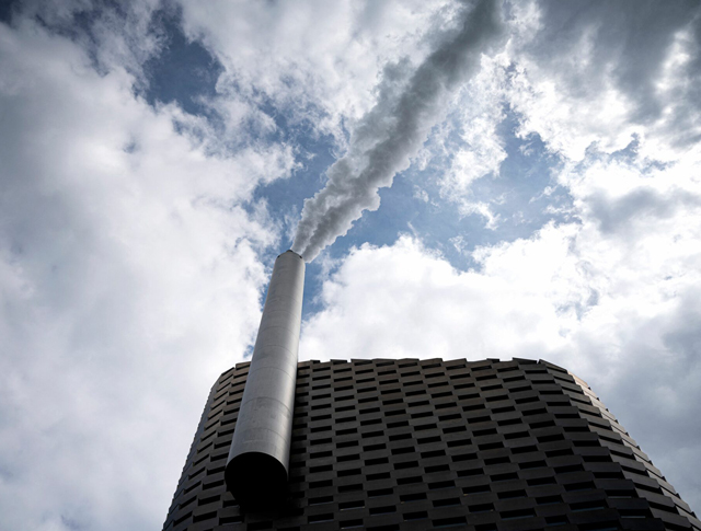 A detail of the pilot carbon dioxide capture plant is photographed at Amager Bakke waste incinerator in Copenhagen on June 24, 2021  (AFP photo by Ida Guldbaek Arentsen)