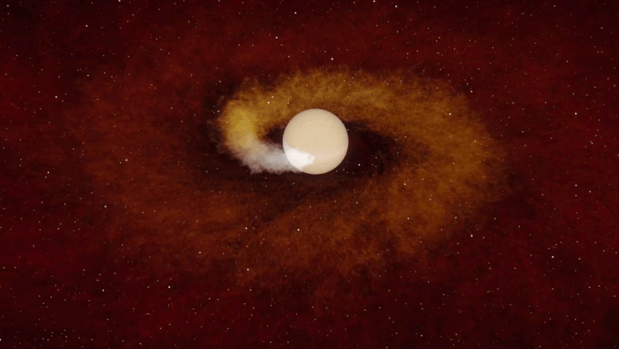 An artist’s concept of the 10 billion-year-old star, ZTF SLRN-2020, absorbing a gas giant planet as it spiralled into the star, eventually plunging into the core of the star (Photo courtesy of R. Hurt/K. Miller (Caltech, IPAC))