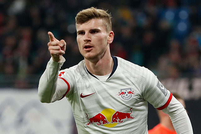 In this file photo taken on November 23, 2019 Leipzig's German forward Timo Werner celebrates scoring the opening goal during the German first division Bundesliga football match against Cologne in Leipzig, Germany, on November 23, 2019 (AFP photo by Odd Andersen)