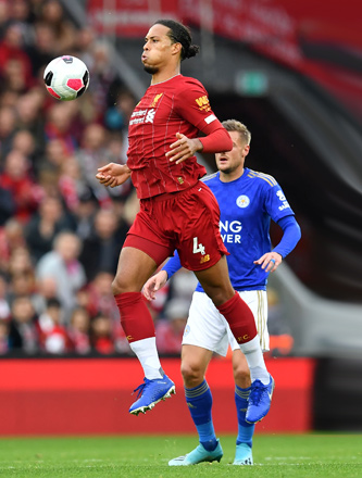 Liverpool’s Dutch defender Virgil van Dijk controls the ball during the English Premier League football match against Leicester City in Liverpool on Saturday  (AFP photo by Paul Ellis)