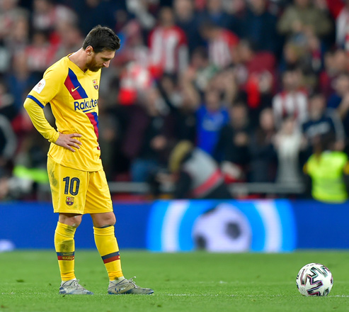 Barcelona’s Argentine forward Lionel Messi reacts to Athletic Bilbao’s Spanish forward Inaki Williams’ goal during their Spanish Copa del Rey quarter-final match in Bilbao on Thursday  (AFP photo by Ander Gillenea)