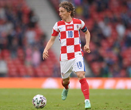 Croatia’s midfielder Luka Modric runs with the ball against Croatia during their UEFA Euro 2020 Group D match in Glasgow on Tuesday (AFP photo by Stu Forster)