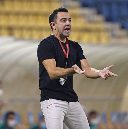 Qatari football club Al Sadd SC’s Spanish coach Xavi Hernandez reacts during Qatar Stars League match against Al Duhail SC in  Doha on Wednesday (AFP photo by Karim Jaafar)