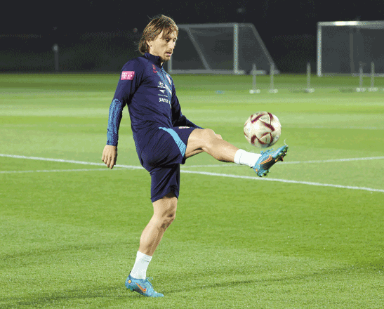 Croatia’s midfielder Luka Modric takes part in a training session in Doha on Sunday, ahead of their Qatar 2022 World Cup semifinal match against Argentina (AFP photo by Jack Guez)