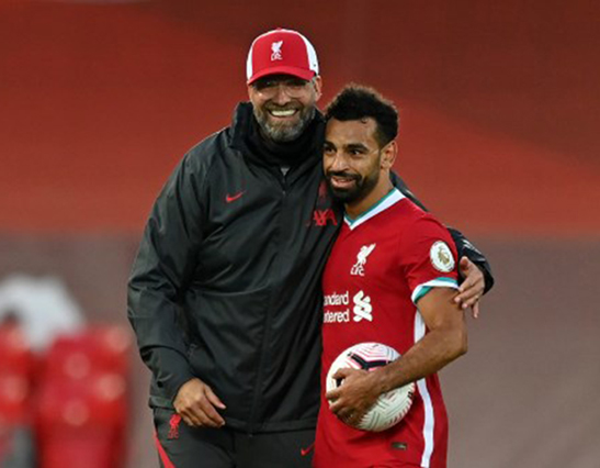 Liverpool’s Mohamed Salah (right) with Liverpool manager Jurgen Klopp (AFP photo by Shaun Botterill)
