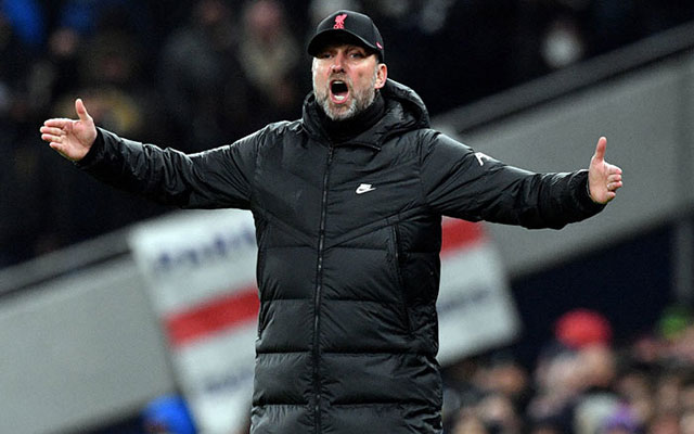 Liverpool manager Jurgen Klopp reacts against Tottenham Hotspur during their English Premier League match in London on Sunday (AFP photo by Justin Tallis)