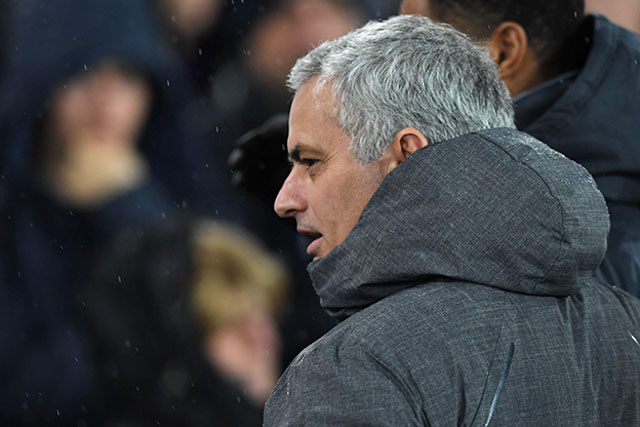 Manchester United’s Portuguese manager Jose Mourinho gestures before the English Premier League football match between Everton and Manchester United in Liverpool, northwest England, on Monday (AFP photo)