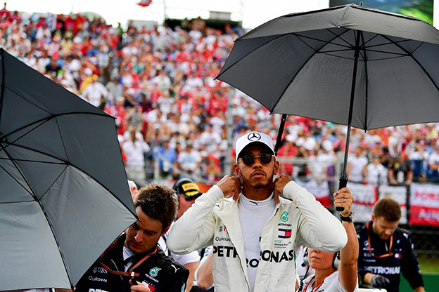 Mercedes’ British driver Lewis Hamilton reacts ahead of the Formula One Hungarian Grand Prix race at the Hungaroring circuit in Mogyorod near Budapest, Hungary, on Sunday (AFP photo)