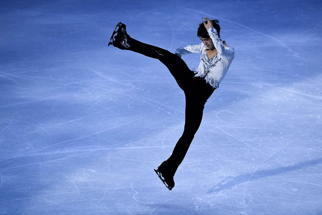 Japan’s Yuzuru Hanyu performs during the figure skating gala event during the Pyeongchang 2018 Winter Olympic Games in Gangneung on Sunday (AFP photo by Aris Messinis)