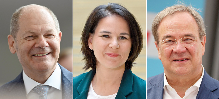 This combination of file photos shows (left to right) the candidate for chancellor of Germany's social democratic SPD Party Olaf Scholz; the candidate for chancellor of Germany's Greens Annalena Baerbock and the candidate for chancellor of Germany's conservative CDU/CSU Party union Armin Laschet (AFP photo)