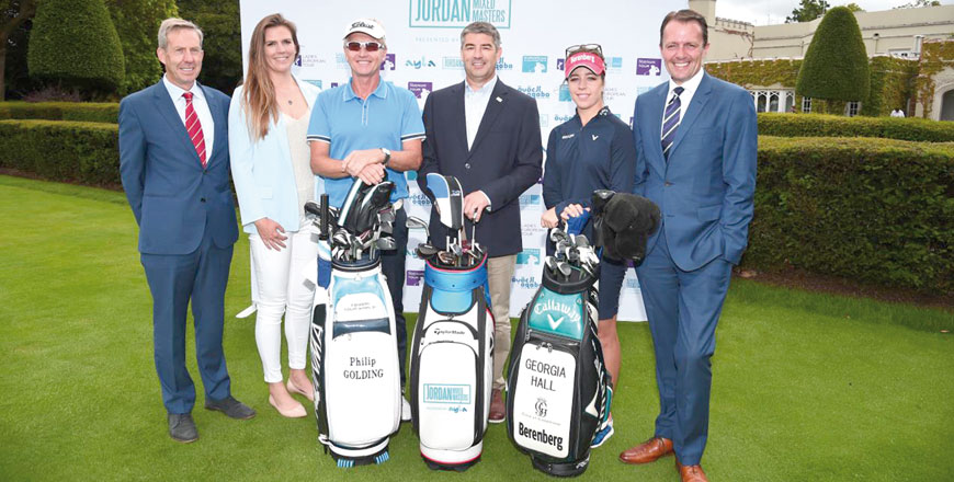 Left to right: Keith Waters, COO of European Tour, Kim Vande Velde, head of legal, the Ladies European Tour, Philip Golding, English professional golfer, Chris White, director of operations, Ayla, Georgia Hall, English professional golfer and David MacLaren, head of Staysure Tour pose  at the Jordan Mixed Masters event on June 19 at The European Tour in Surrey, England (AFP photo)