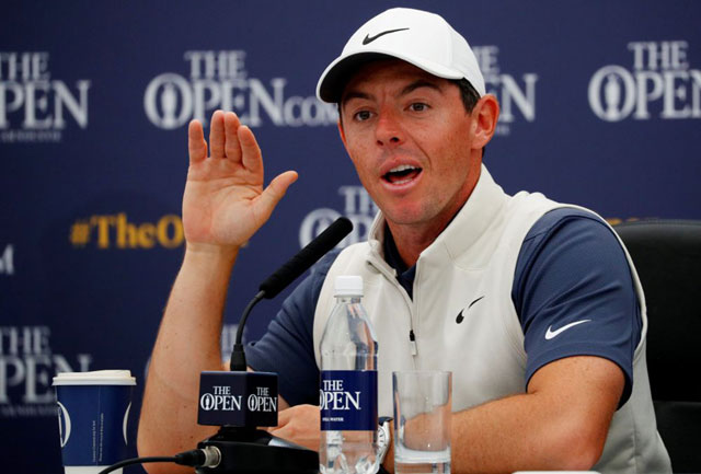 Northern Ireland’s Rory McIlroy speaks during a news conference ahead of the 147th Open Championship in Carnoustie, Scotland, on July 18 (Reuters photo)