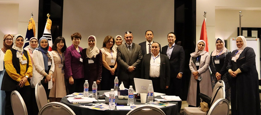 Participants pose for a group photo during a workshop organised by the Korea International Cooperation Agency and the Ministry of Education on Sunday (Photo courtesy of KOICA)