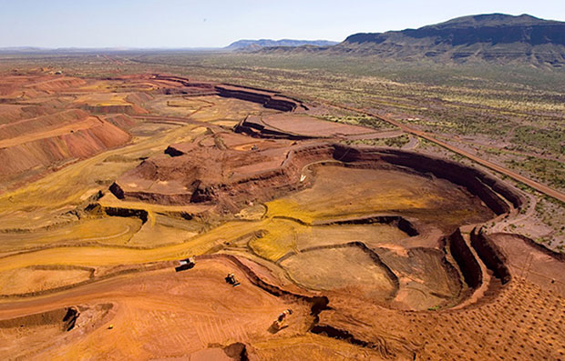 Undated aerial view of the Marandoo open pit mine in Pilbara, Western Australia  (Photo courtesy of Rio Tinto)