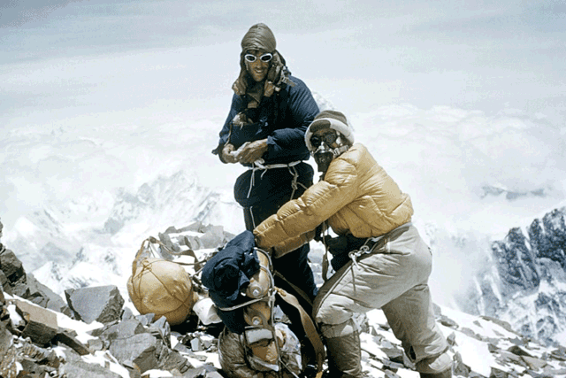 Edmund Hillary and Tenzing Norgay (right) on their climb to the top of Everest in May 1953 (Photo courtesy of Alfred Gregory, Royal Geographic Society)