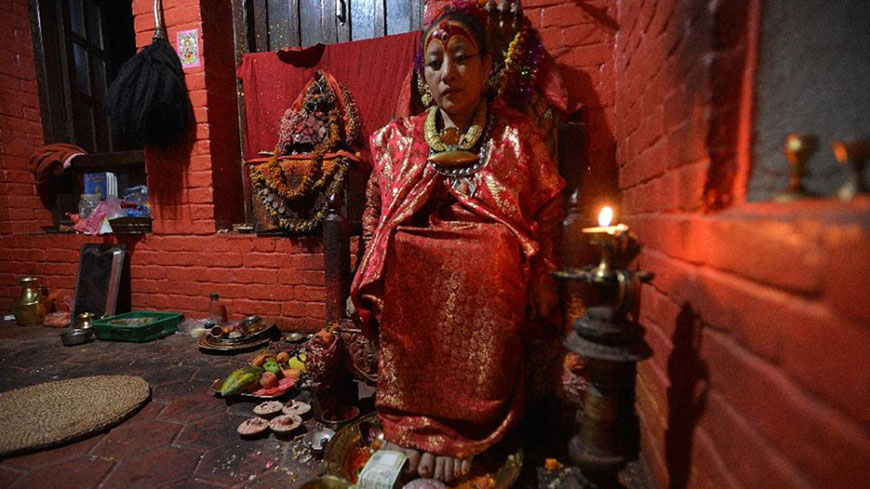 Dhana Kumari Bajracharya only ever appeared in public while being carried in an ornate wooden palanquin (AFP photo)