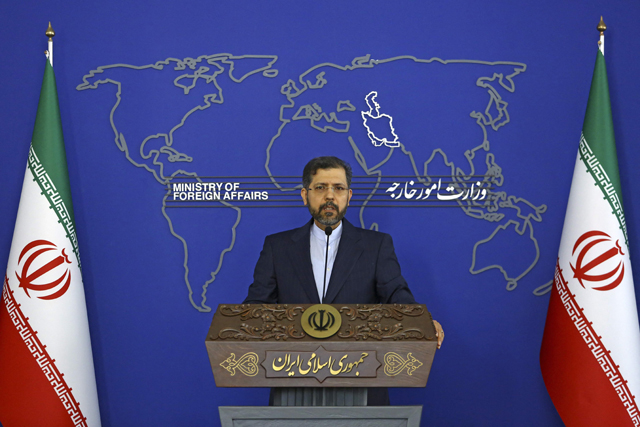 Iran’s foreign ministry spokesman Saeed Khatibzadeh addresses a press conference in Tehran, on Monday (AFP Photo)