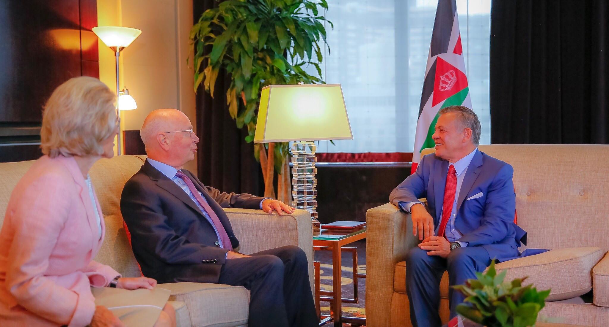 His Majesty King Abdullah meets with World Economic Forum Founder and Executive Chairman Professor Klaus Schwab and Mrs. Schwab (Photo courtesy of the Royal Court)