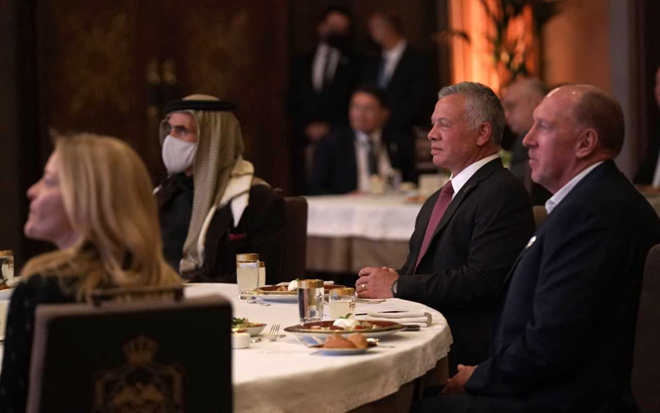 His Majesty King Abdullah attends a ceremony to launch the international advisory board to develop the area surrounding the Baptism Site of Jesus Christ on Monday  (Photo courtesy of Royal Court)