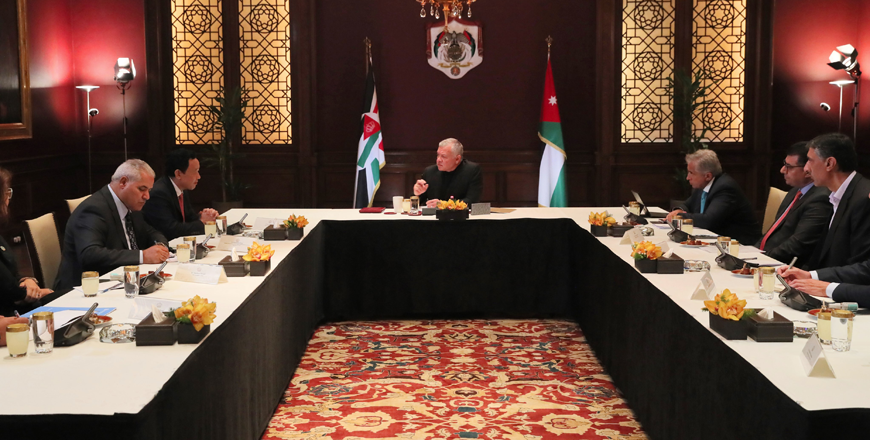 His Majesty King Abdullah receives Food and Agriculture Organisation Director General Qu Dongyu and an accompanying delegation at Basman Palace on Tuesday (Photo courtesy of Royal Court)