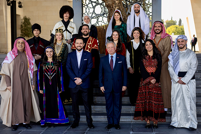 His Majesty King Abdullah, during a meeting on Wednesday with a number of local community leaders and figures from Amman at the Royal Hashemite Court, attended by HRH Crown Prince Hussein, says the capital has a special place in the hearts of all Jordanians, combining history, tradition, and modernity  (Photo courtesy of Royal Court)